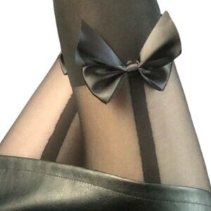 Elegant Bow-Accent Black Fishnet Tights - L-XXL